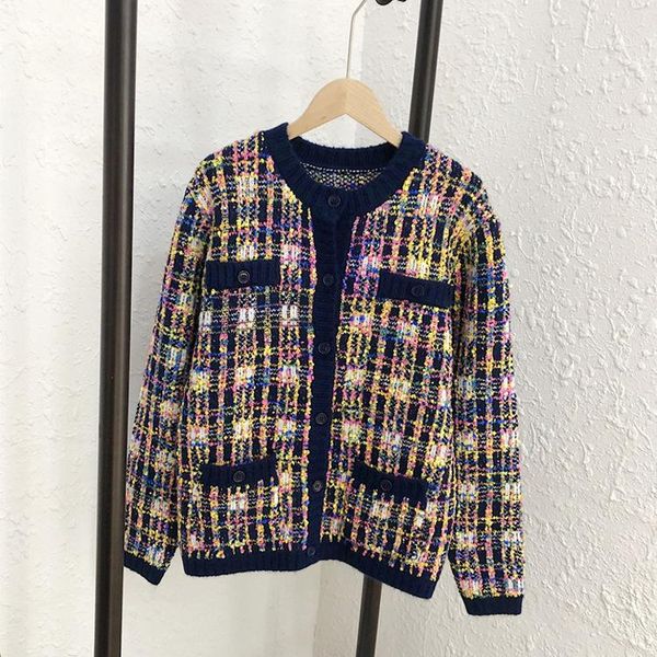 

303 2020 летний бренд тот же стиль свитер кардиган круглый вырез синий розовый мода роскошная женская одежда kint qian, White;black