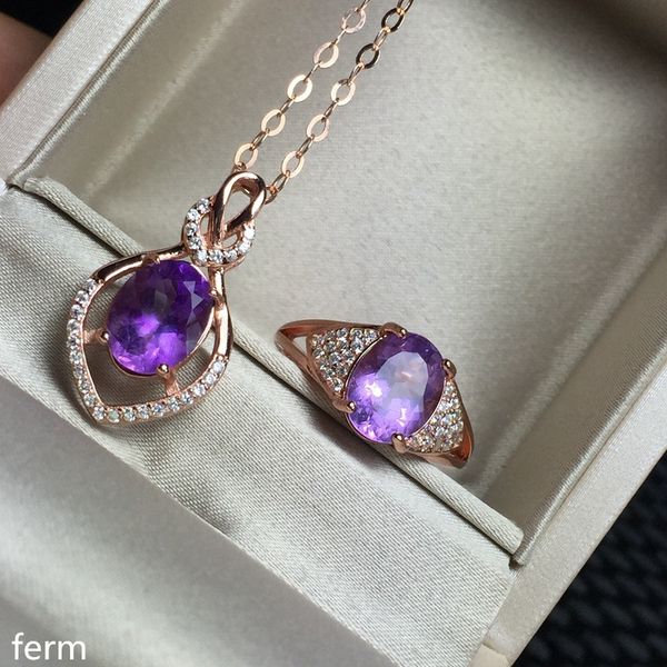 

kjjeaxcmy бутик jewels 925 стерлингового серебра инкрустированы с натуральным аметистом кулон кольцо 2 набор цветов потока кривой новый стил, Black