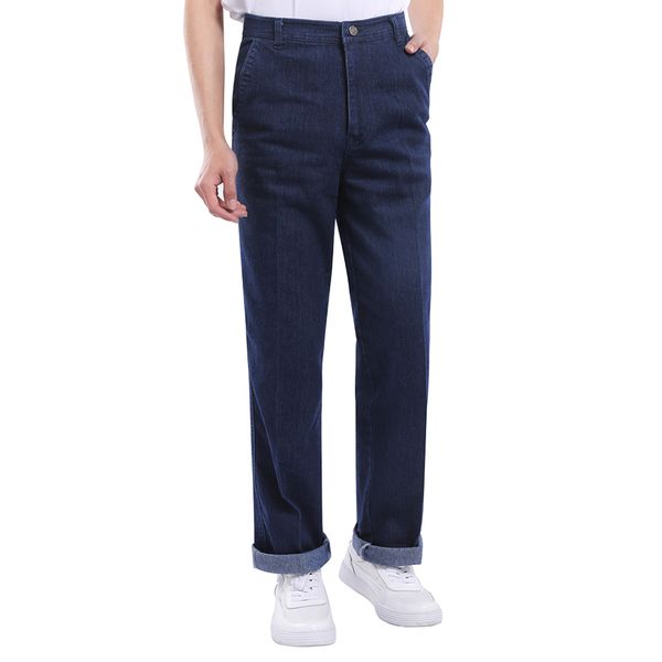 

youthup new men's stretch jeans high waist straight tube loose deep crotch jean male casual style long trouser three colors, Blue