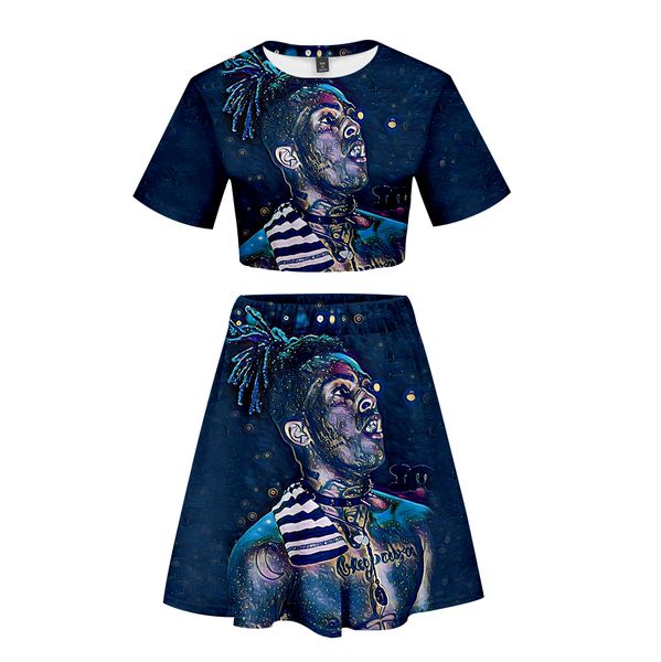 

2019 new xxxtentacion and lil peep women two pieces skirts sets t-shirt lady funny cool tee short sleeve and skirts set, Black