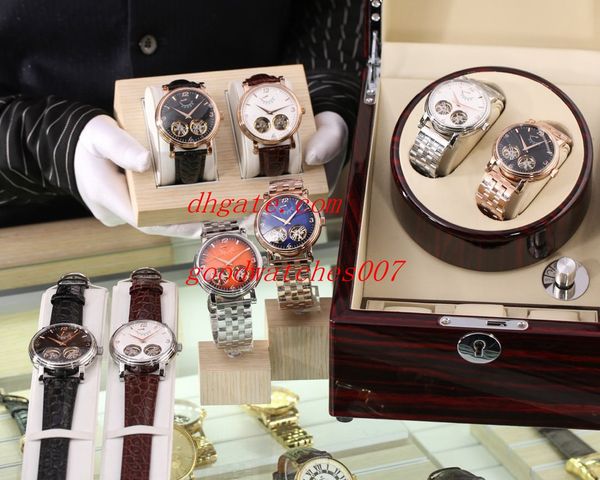 

superb quality real leather 316 stainless steel strap double flywheel mineral super mirror 42x12mm mechanical transparent automatic mens w, Slivery;brown