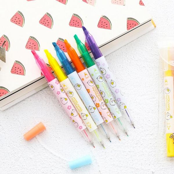 

6pcs/pack double head combined fluorescent pen graffiti pen six colors drawaing key words mark school office stationery, Black;red