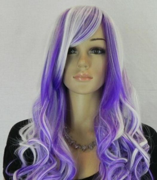 

wig new women's medium long dark purple and white natural hair wigs, Black;brown