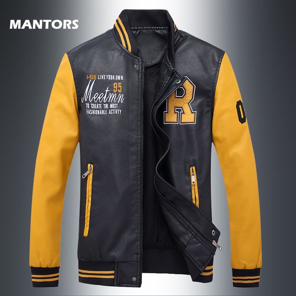 

spring autumn pu baseball jacket for men stand collar handsome leather jackets casual bomber jacket patchwork slim zipper coats, Black;brown