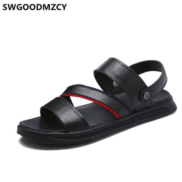 

italian leather sandals for men open shoes mens sandals summer designer shoes mens genuine leather zapatos de hombre, Black
