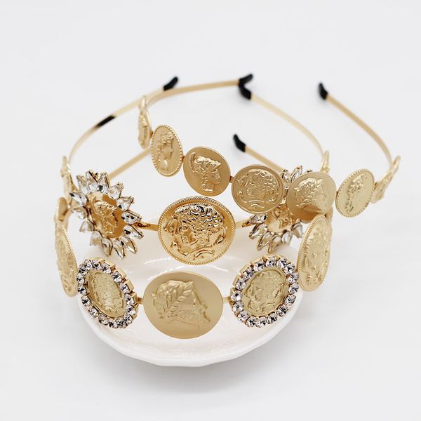 

baroque fashion retro beauty head geometry jewel headband simple metal wild hair accessories 995, Golden;white