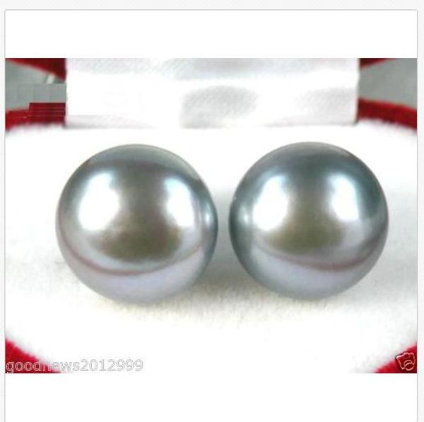 

perfect 12-13mm gray south sea pearl 14k gold earrings, Golden;silver