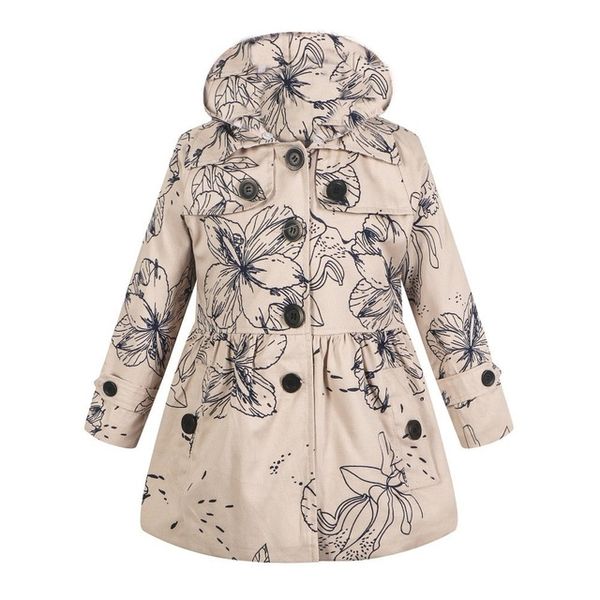 

2019 autumn fashion windbreaker girls clothes jacket flower brand coat khaki classic trench coat elegant children's wear ins, Blue;gray