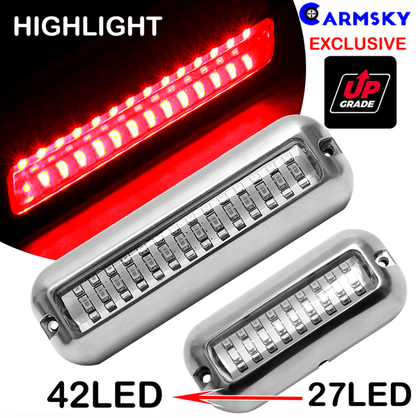 

1pcs red 50w 42led boat light 316 stainless steel underwater trail pontoon warning light