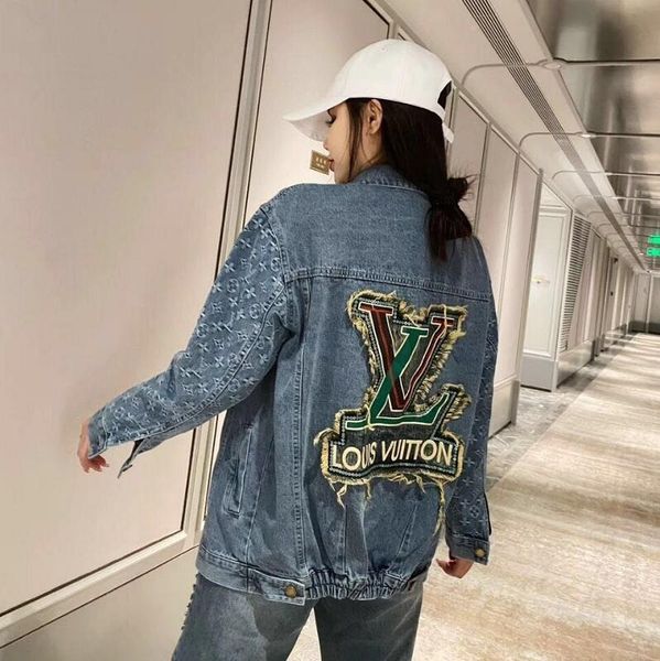 

spring designer's new women's denim jacket lettered fabric embroidery fashion luxury long-sleeved ing, Black;brown