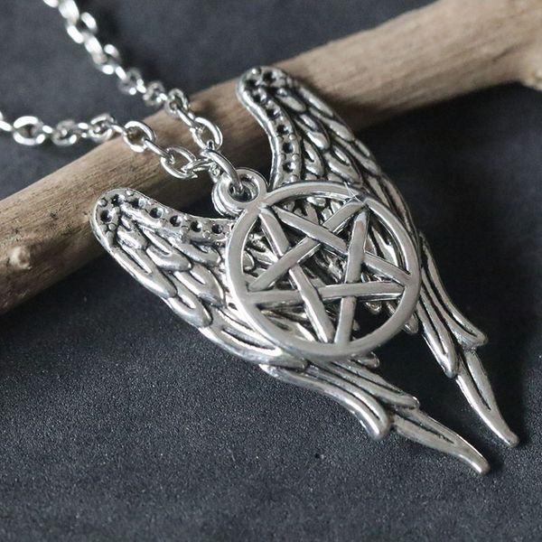 

supernatural necklaces evil force pentagram pendant necklace antique silver pentagram pentacle angel wings pendant charms