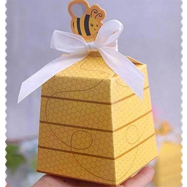 Sarı Arı Avrupa Tarzı Şeker Kutuları Ile Şeker Kutuları Hediye Kutusu Beyaz Kurdela Ile Bebek Duş Düğün Doğum Günü Partisi Malzemeleri
