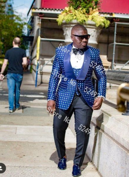 

black/blue with white dots groomsmen shawl lapel groom tuxedos men suits wedding/prom/dinner man suits blazer (jacket+pants+tie+vest, Black;gray
