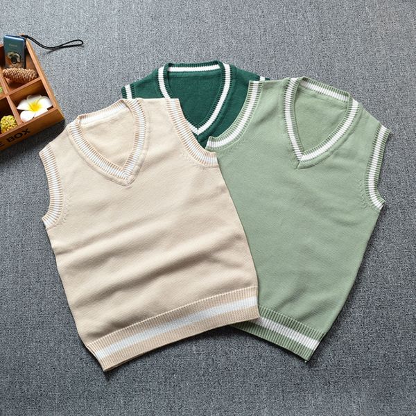 

fashion women casual sleevelss knitted sweater vests 2019 autumn winter new arrival female v-neck school uniform sweaters, White;black