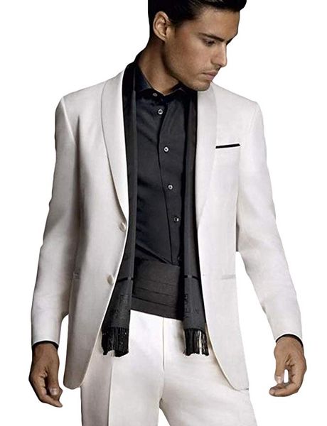 

мужской 2 шт слоновой кости костюм slim fit свадьба формальный смокинг куртка брюки комплект (куртка+брюки) формальный костюм для мужчин на, White;black