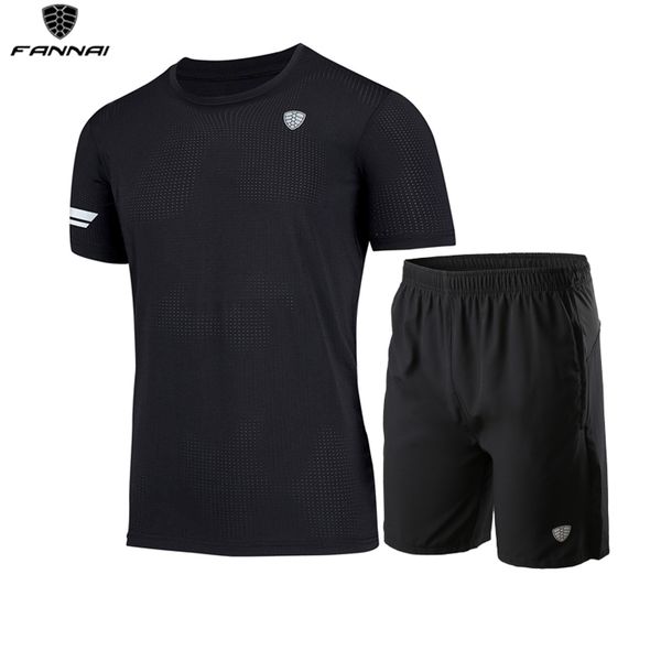 

2019 new men's running sports suit quick dry short sleeve sportswear summer casual basketball soccer t-shirt+gym shorts m-4xl, Black;blue