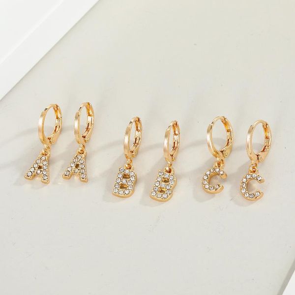 

wtltc boho gold color drop small letter hoop earrings single initial dangling charm earrings delicate rhinestones hoops, Golden;silver