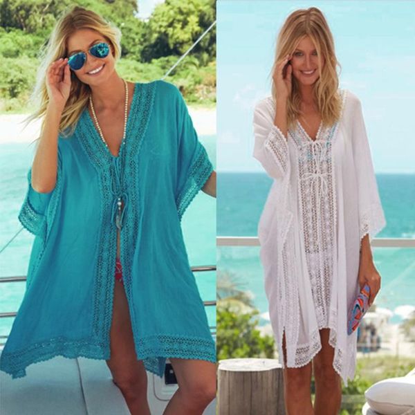 

cover-ups lace deep v beach dress cover up women cotton bohemian oversize sheer blouses beachwear summer holiday bikini coverups