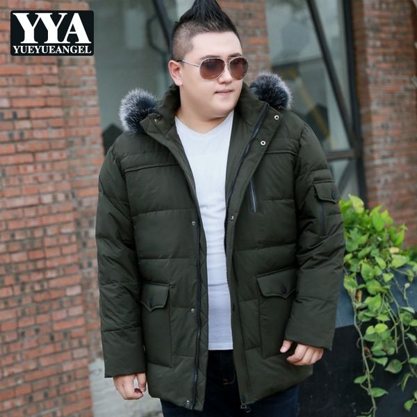

large size 7xl 8xl 9xl 10xl winter down jacket men fur collar hooded duck down coats men clothes 2018 hat parka doudoune homme, Black