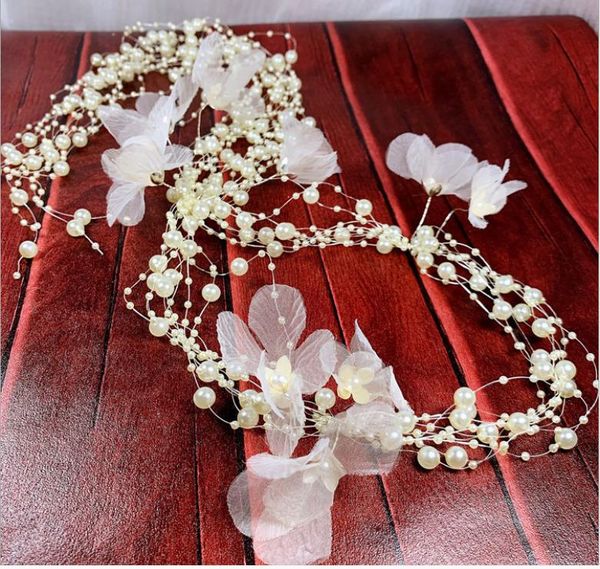 

pearl hair band bridal headdress tassel flower hair band garland knot wedding dress with accessories, Silver