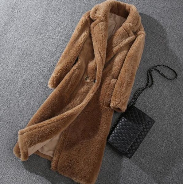 

5 colours meifeng brand sheep shearing fur long coats lapel neck cold resistant women fur coats with cashmere lining, Black