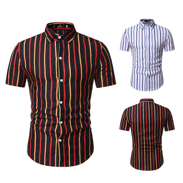 

summer mens shirts fashion striped panelled mens shirts lapel neck short sleeve natural color casual shirts, White;black