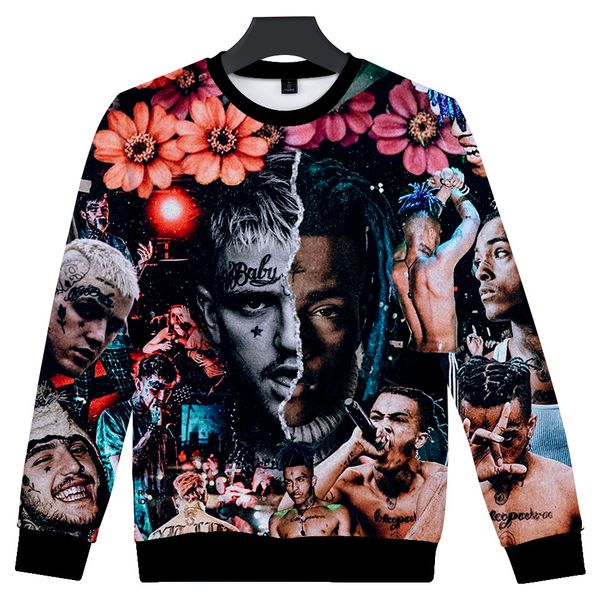 

lil peep and xxxtentacion p hoodie ripper xxxtentacion hip hop rapper hoodies men long sleeve o-neck loose sweatshirt, Black