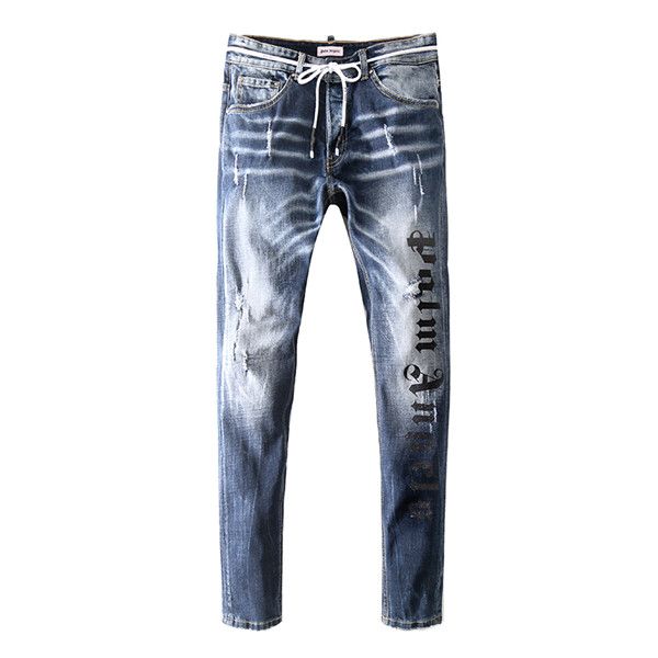 

2020 new men's designer jeans men's zipper jeans torn jeans men's designer luxury tight bike pants size 28-40 h4, Blue
