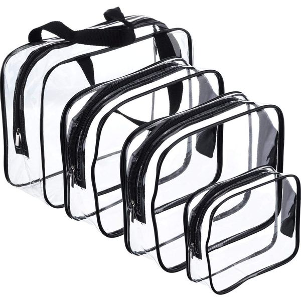 

4 pieces make-up bags travel toiletry bag organizers for traveling, business trip and school, water-proof (black + transparent