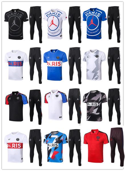 

2020 2021 париж с коротким рукавом поло + брюки футбол спортивный костюм survetement 20 21 париж jordam x футбол mbappe костюм, Black