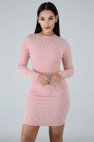 

designer summer womens dress bubble bead nail bead bodycon dresses skinny solid color long sleeve ladies dresses, Black;gray