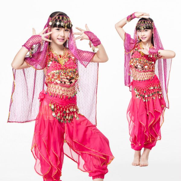 

children's belly dance costume girl dance clothes professional national dancing stage suit kids practice garment h4527, Black;red