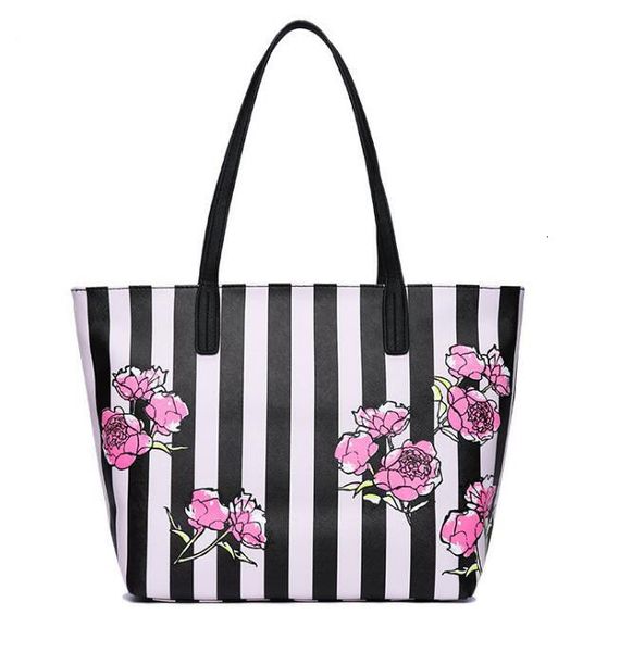

love pink girl travel duffel bag women travel business handbags beach rose flower stripe shoulder bag large capacity bags