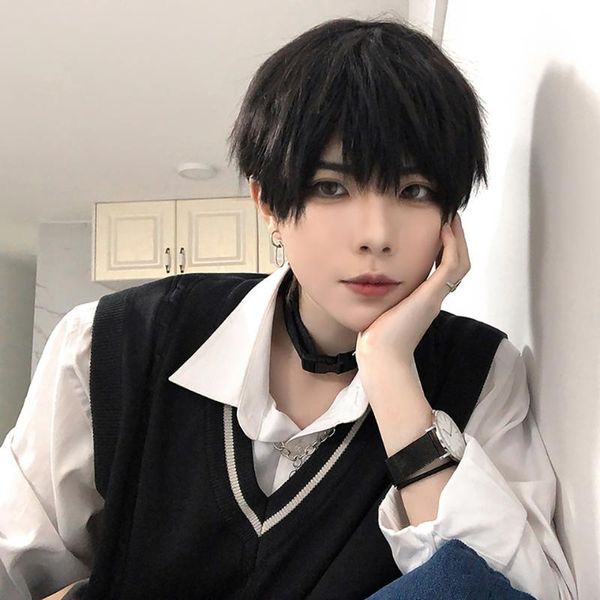

ailiade black men's wigs short straight 10" synthetic wig for male hair realistic natural brown for cosplay anime party daily
