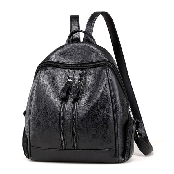 

teenager girls solid color pu leather backpack school bags large capacity casual women cool black backpacks