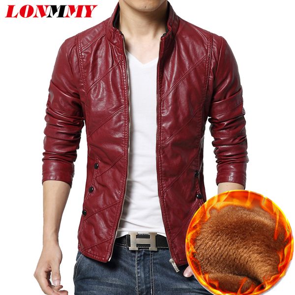 

lonmmy m-6xl leather jacket men coat brand-clothing motorcycle mens winter leather jackets coats suede overcoats pu twill 2018, Black
