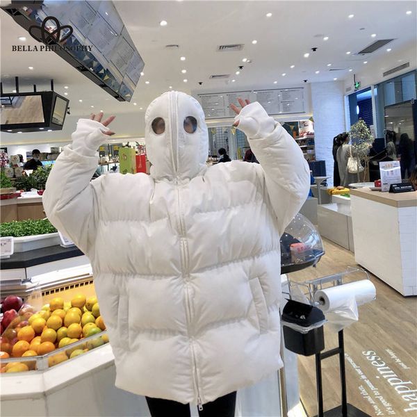 

heydress 2020 harajuku winter coat women loose parka hooded thick padded coats plus size wadded jackets white funny coats, Black