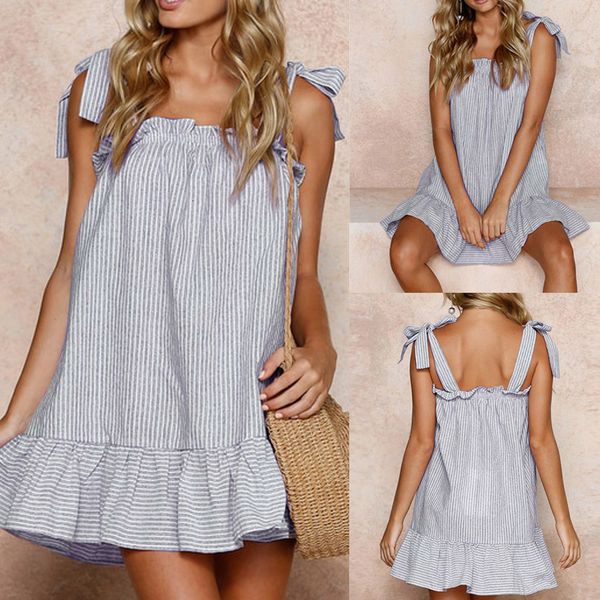 

woman clothes designer dress women summer party dress print striped beach linen sling sleeveless linen mini dress designer clothes, Black;gray