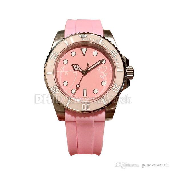 

pink luxury women watches sapphire 316l stainless steel case rubber strap automatic watch 38mm lady watches montre de luxe luxury watch, Slivery;brown