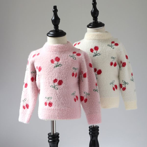 

girls sweater long sleeve 2018 autumn winter children cherry sweater girls baby bottoming sweaters kids sweaters, Blue