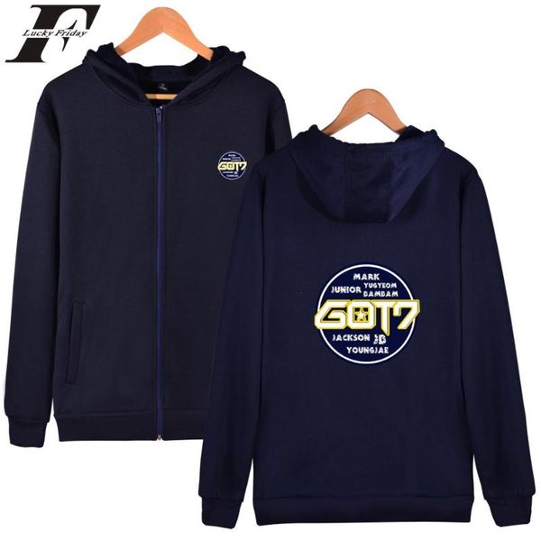 

новая мода got7 harajuku молнии толстовка для mans и jb got7 все женские толстовки zip streetwear одежда с крышкой, Black
