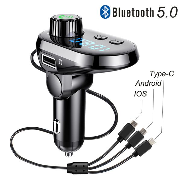 

jinserta car mp3 music player handsbluetooth 5.0 fm transmitter modulator 3 usb charger support tf card u disk music play