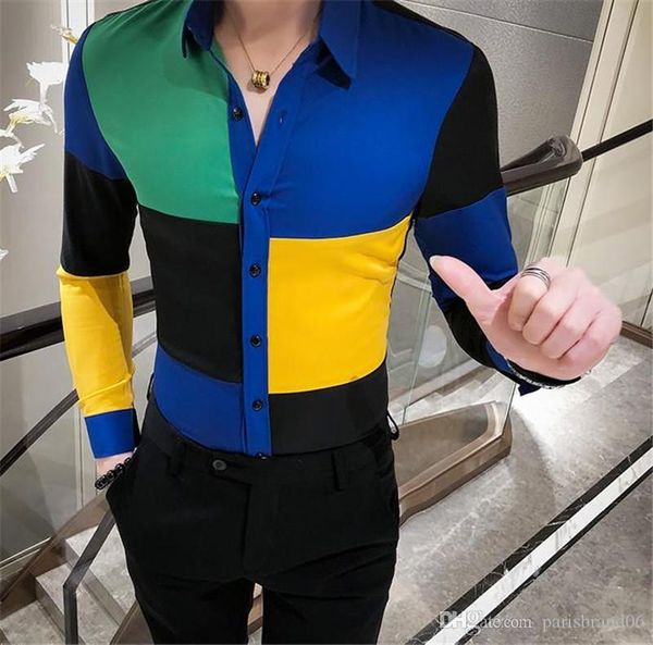 

designer mens dress shirt fashion patchwork slim printed shirts casual mens, White;black