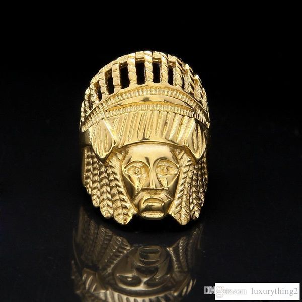 

mens hip hop gold rings jewelry retro indian chief punk ring vintage exaggerated alloy metal ring, Silver