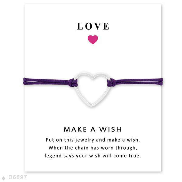 

handmade rope heart charm bracelets for women men friendship love statement wish jewelry gift with card, Golden;silver