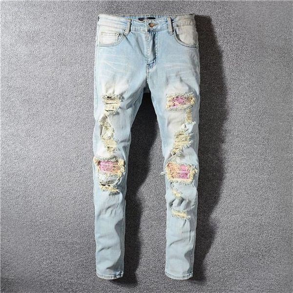 

2020 new new summer fashion jeans men clothing set up riding designer pants hip hop hole slim jeans mens designer jeans, Blue