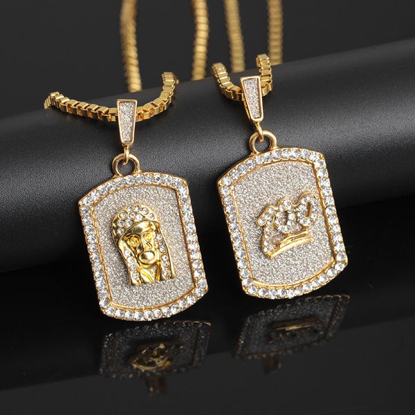 

men necklace jewelry hip hop dog tag pendant necklaces rhinestone glitter alloy plated gold silver military army id tag necklace