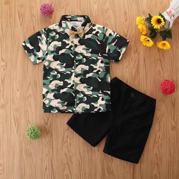 

2pcs камуфляж лук рубашка + черный шорты комплект baby boy рубашки малышей мальчик одежда мода 2020 детская одежда маленькие дети костюмы, White