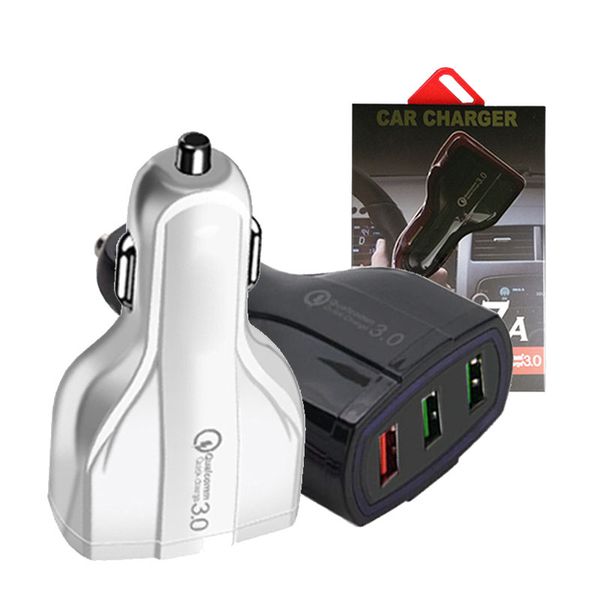 

cell phone car charger 3 usb qc3.0 fast charge adapter smart charger 12v 3.1a for iphone android samsung smartphones with retail