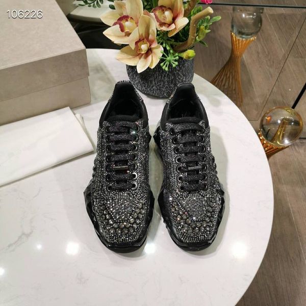 

2019 new arrival fashion women shoes full rhinestone clunky shoes luxury designer genuine leather shoes size:35-40, Black
